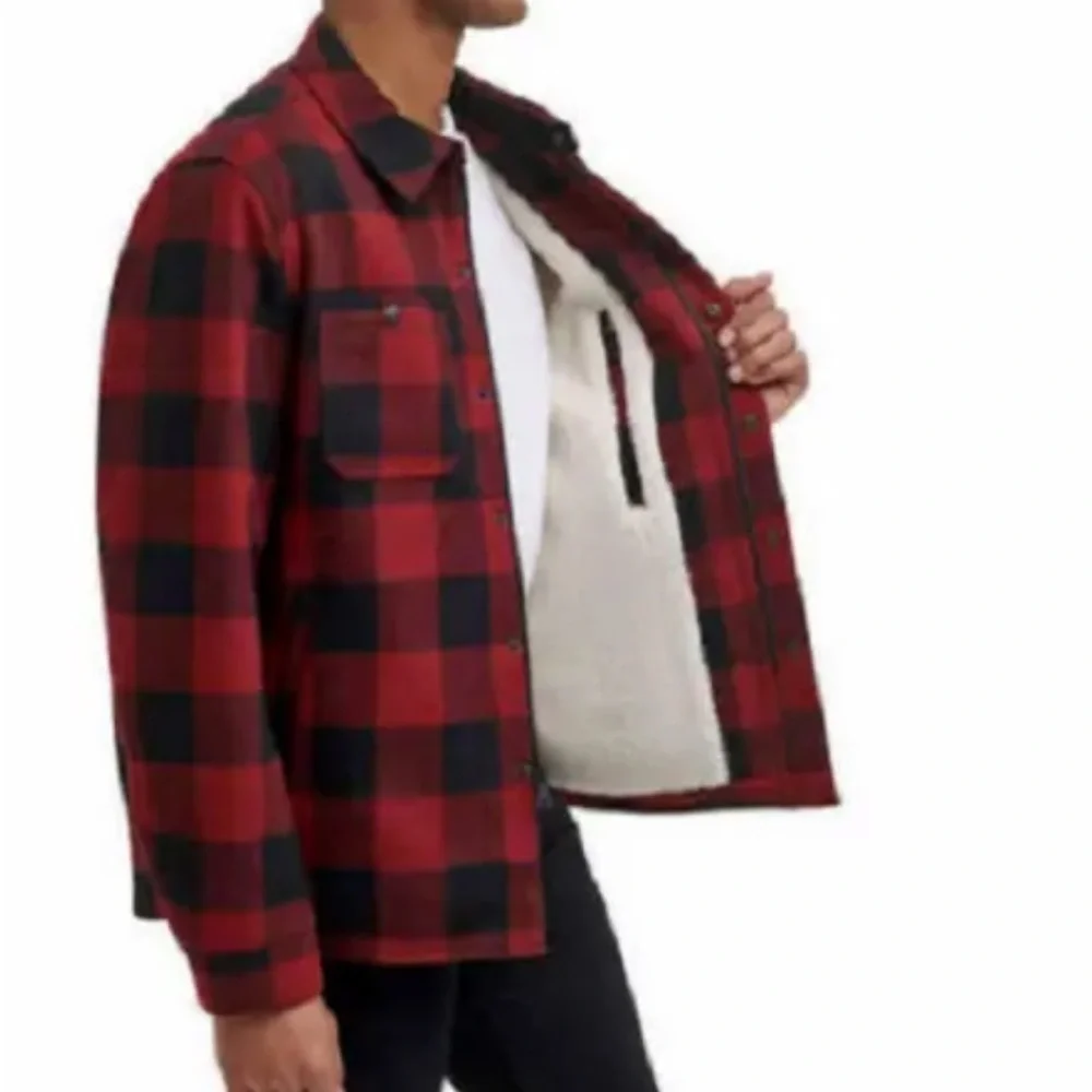 G.H. BASS WOOL BLEND SHERPA LINED SNAP ZIPPER BUFFALO RED BLACK CHECK JACKET M